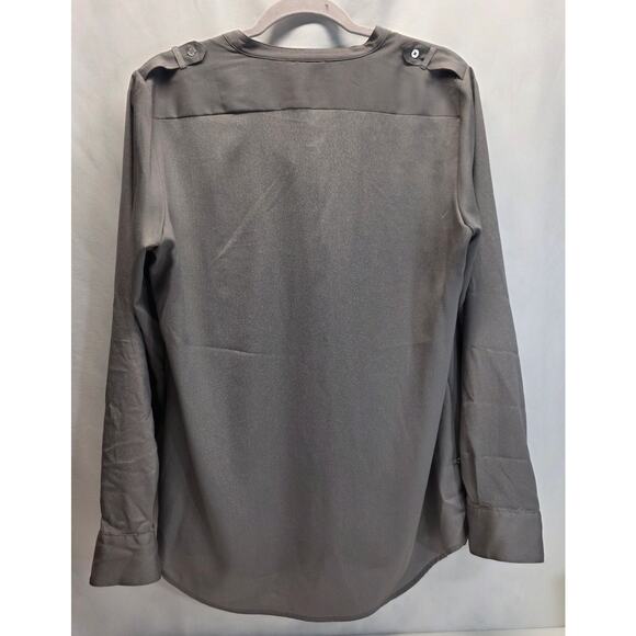 Calvin Klein Women's Silver Button-Down Roll Sleeve Zipper Pocket Blouse, Medium - Picture 8 of 13